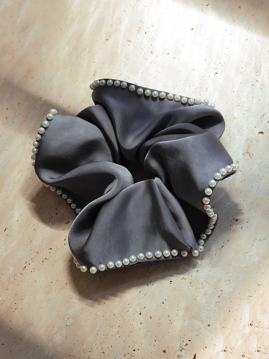 Beaded Edge Scrunchie Dark Grey - Image 4
