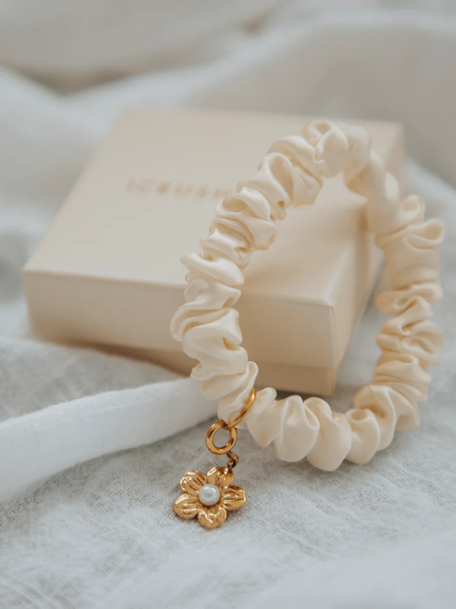 Blissful Pure Silk Scrunchie Cream White - Image 25