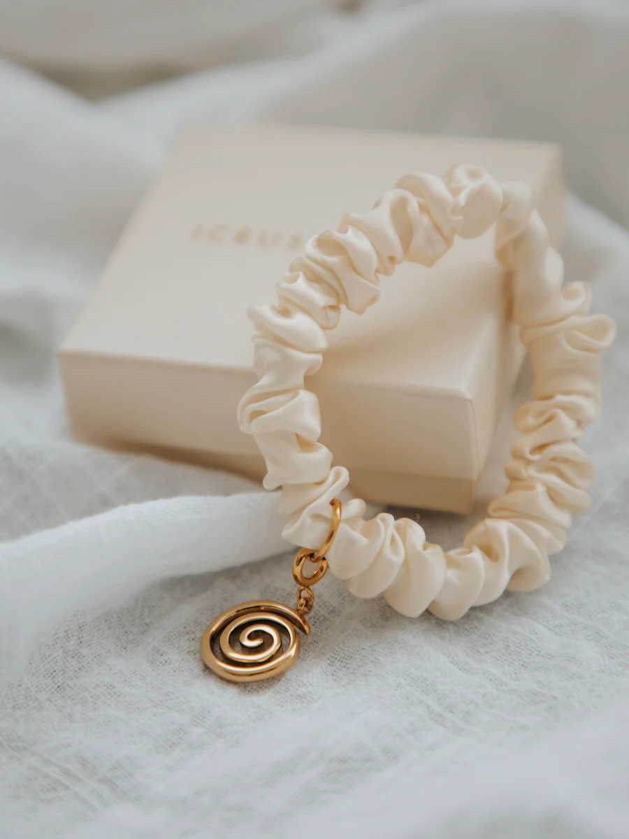 Blissful Pure Silk Scrunchie Cream White - Image 26