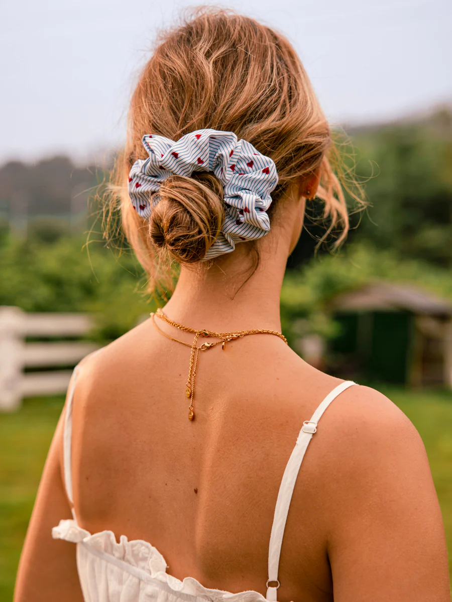 Charming Hearts Navy-striped Scrunchie - Image 2