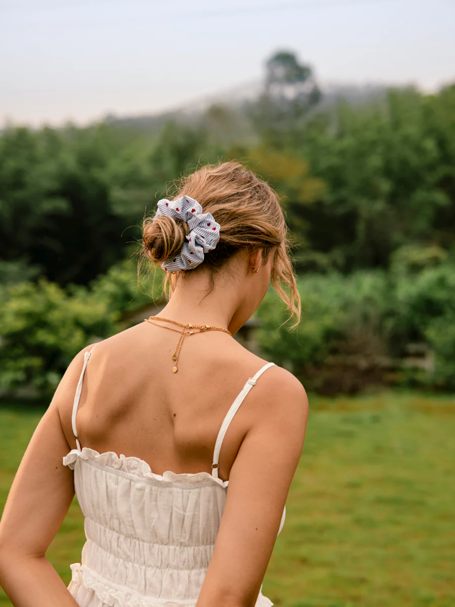 Charming Hearts Navy-striped Scrunchie - Image 6