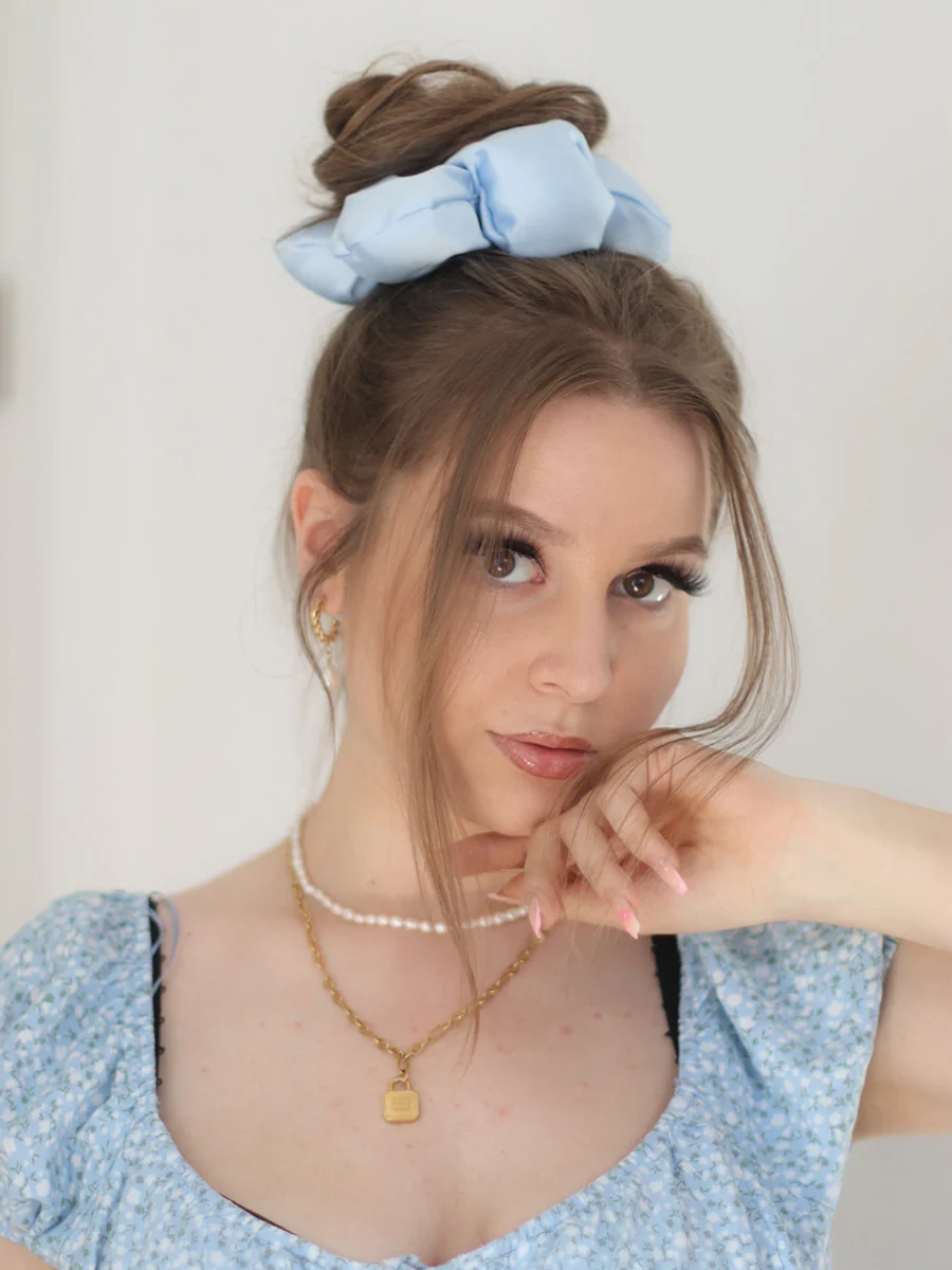 Cream Blossom Blue Scrunchie - Image 4