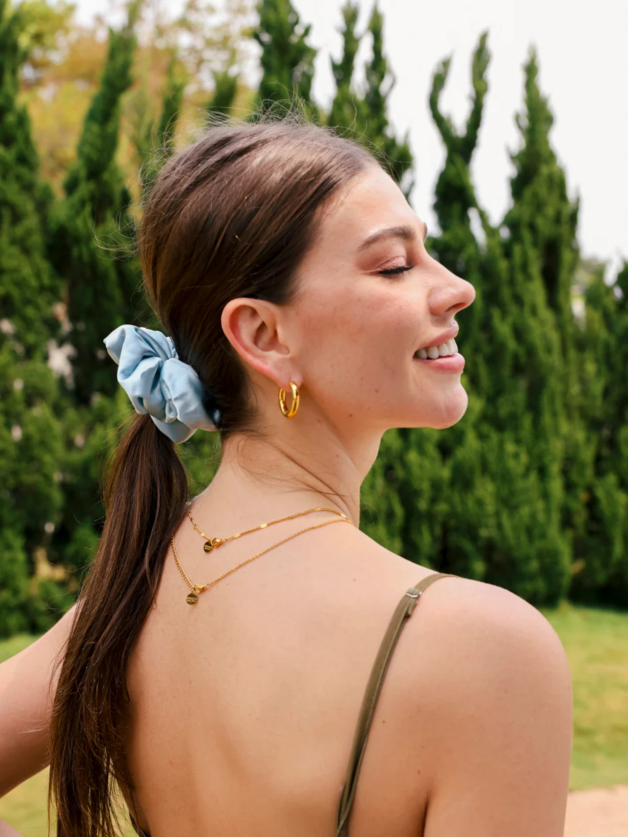 Fluffy Touch Pure Silk Scrunchie Light Blue - Image 3