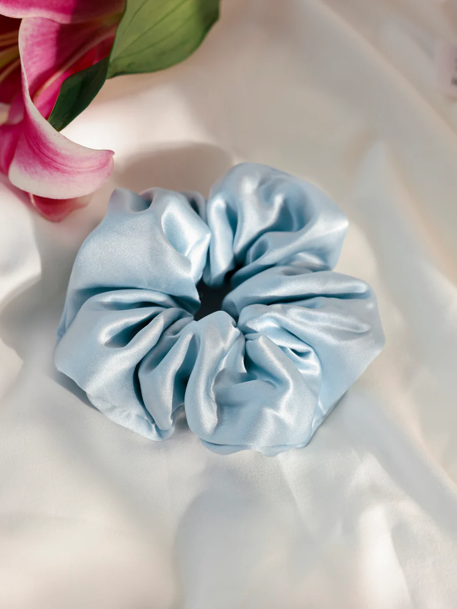 Fluffy Touch Pure Silk Scrunchie Light Blue - Image 4