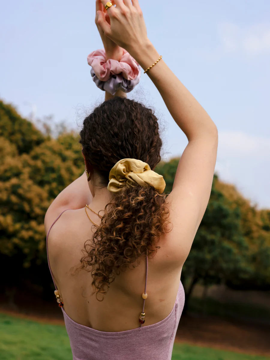 Fluffy Touch Pure Silk Scrunchie Beige - Image 6