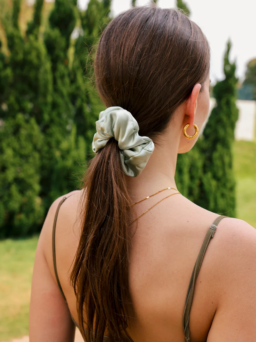 Fluffy Touch Pure Silk Scrunchie Greenish Grey - Image 3