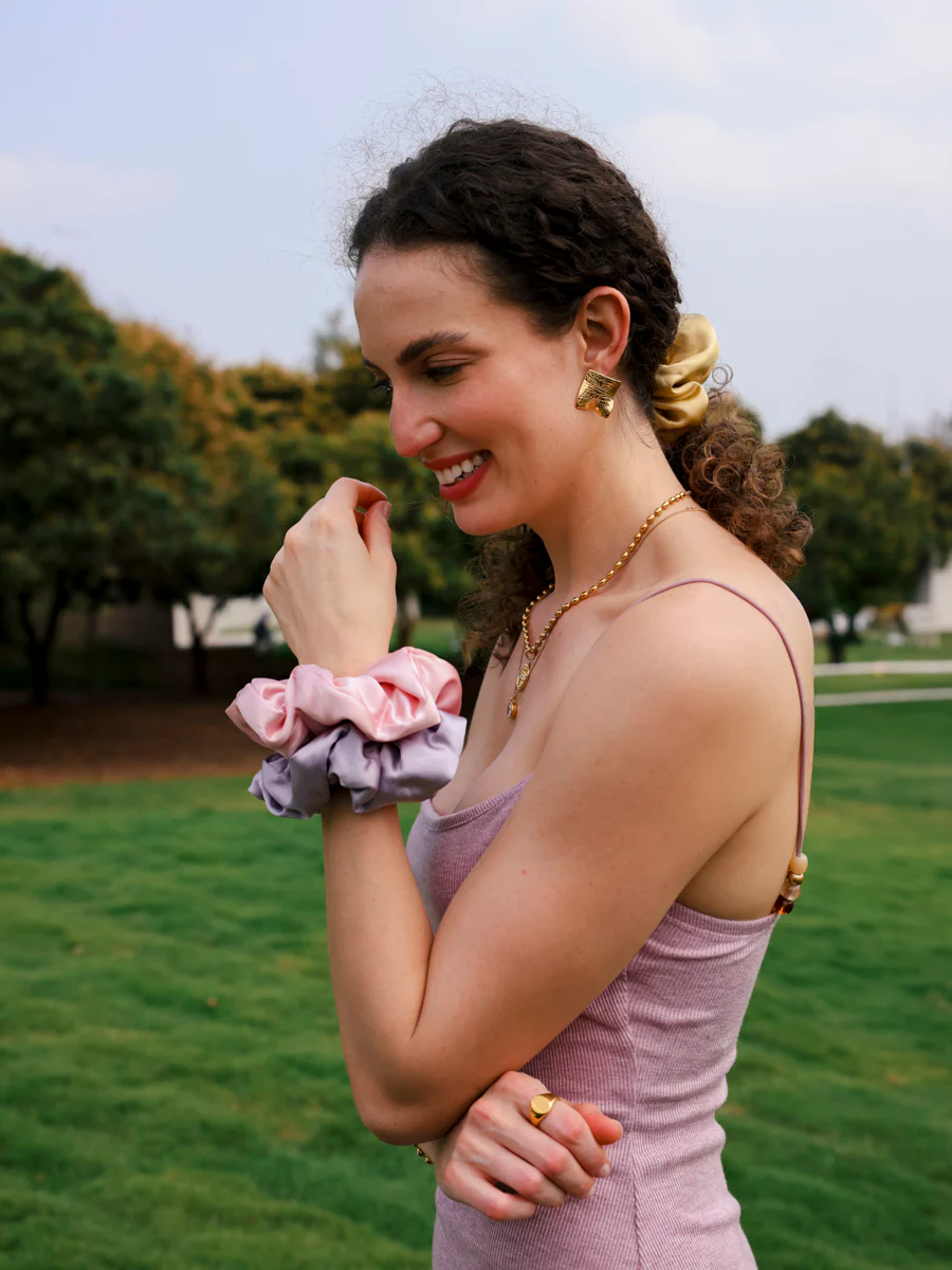 Fluffy Touch Pure Silk Scrunchie Greenish Grey - Image 6