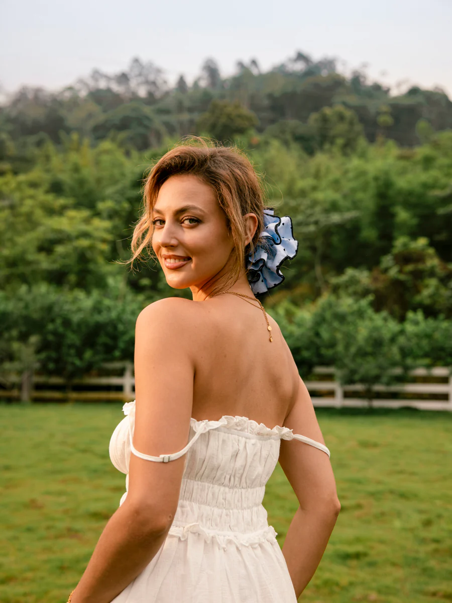 Heart Bliss Navy-striped Scrunchie - Image 3