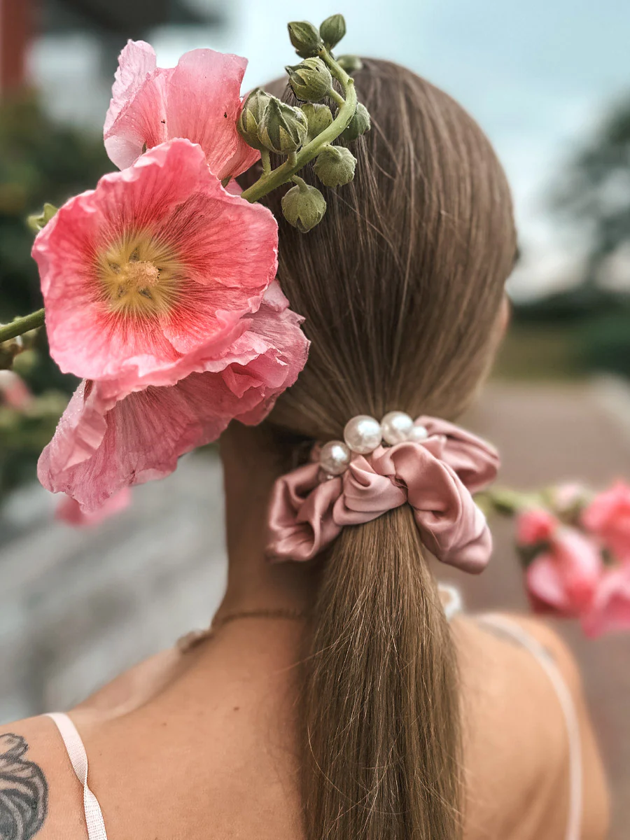 Pearl Elegance Pink Scrunchie - Image 5