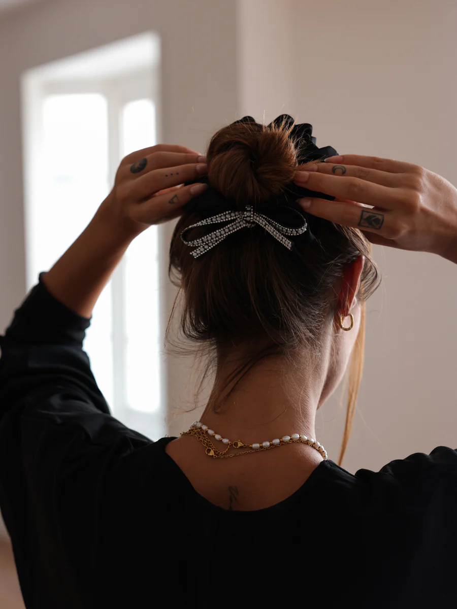 Shiny Pearl Black Scrunchie - Image 3